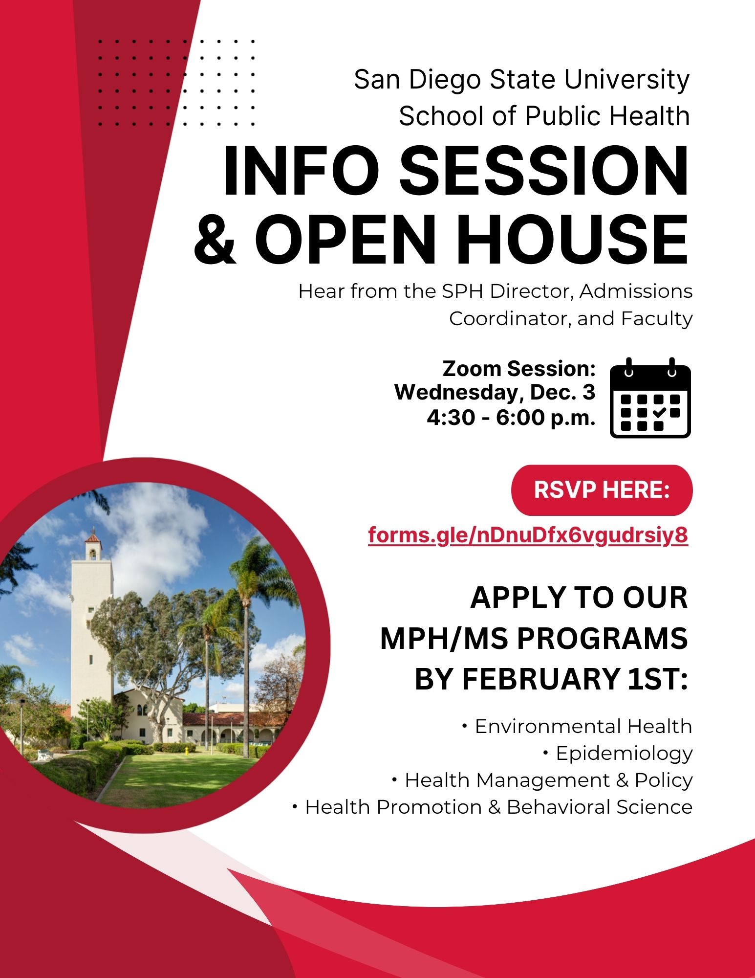 Information sessions for the SPH MPH graduate courses coming up