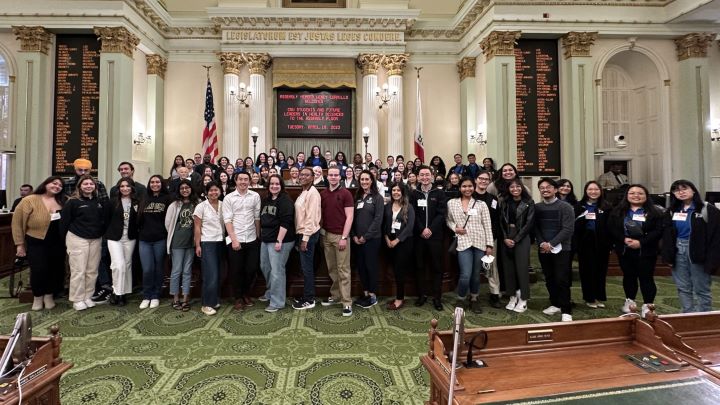 Attendees from all schools at the 10th Annual CSU Health Policy Conference in front of the State Capital in Sacramento, CA.