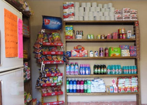 Shelves of food in a store